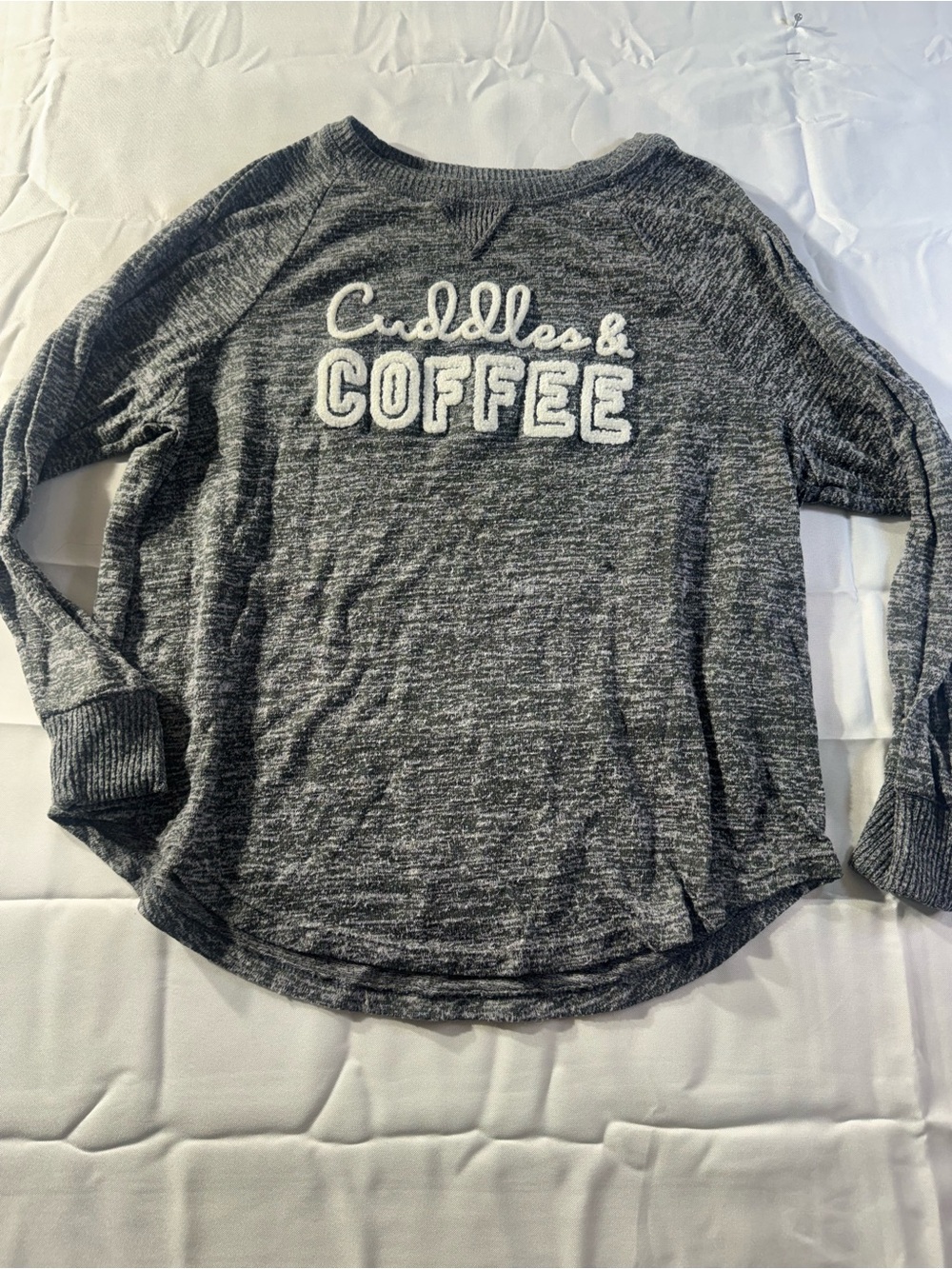 Secret Treasures Small Gray Chenille Lettering Pullover